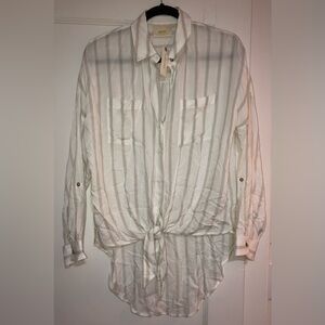 NWT- Maeve by Anthropologie. Women. Striped Tie Front Button Down Shirt. Size S